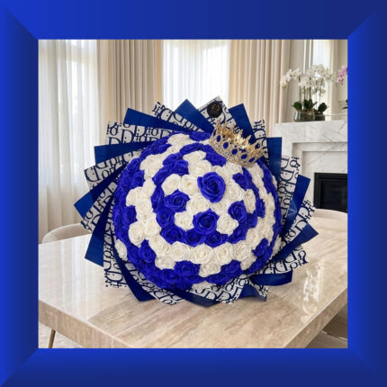 Royal Blue and White 129 Soap Rose Bouquet