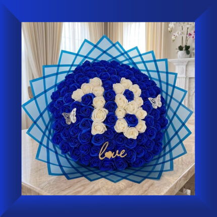 Blue and White 101 Soap Rose Bouquet