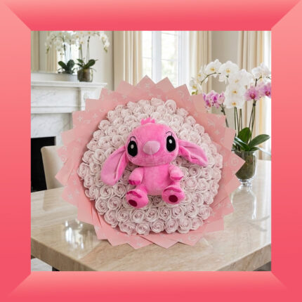 Blush Pink 101 Soap Rose Bouquet with Plush Toy