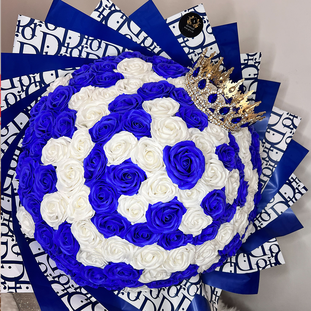 product cover copy Royal Blue and White 129 Soap Rose Bouquet - Image 1