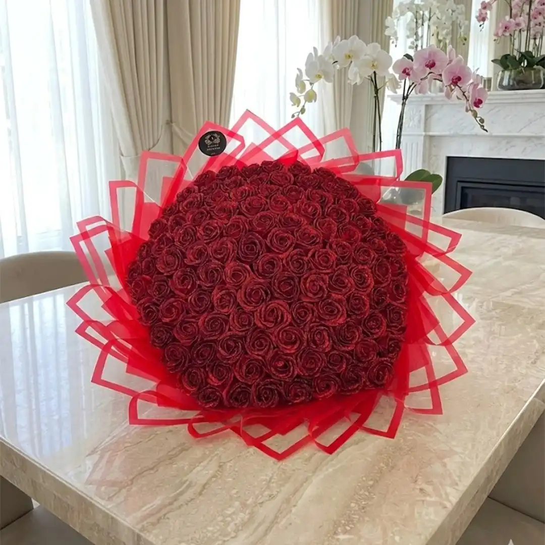 Crimson Desire Eternity Bouquet, 101 Red Soap Roses Gift