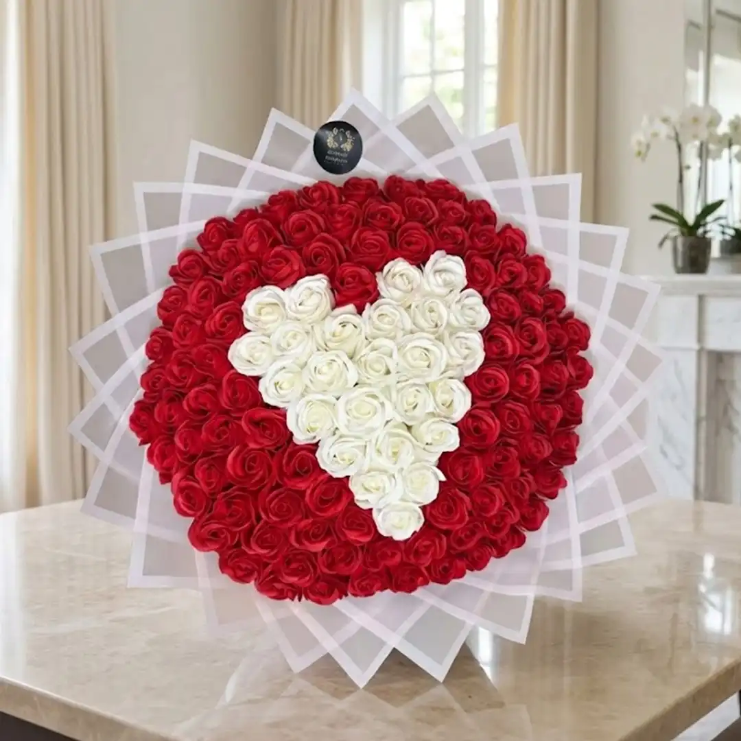 Heart of Forever Bouquet UK, Red and White Soap Roses