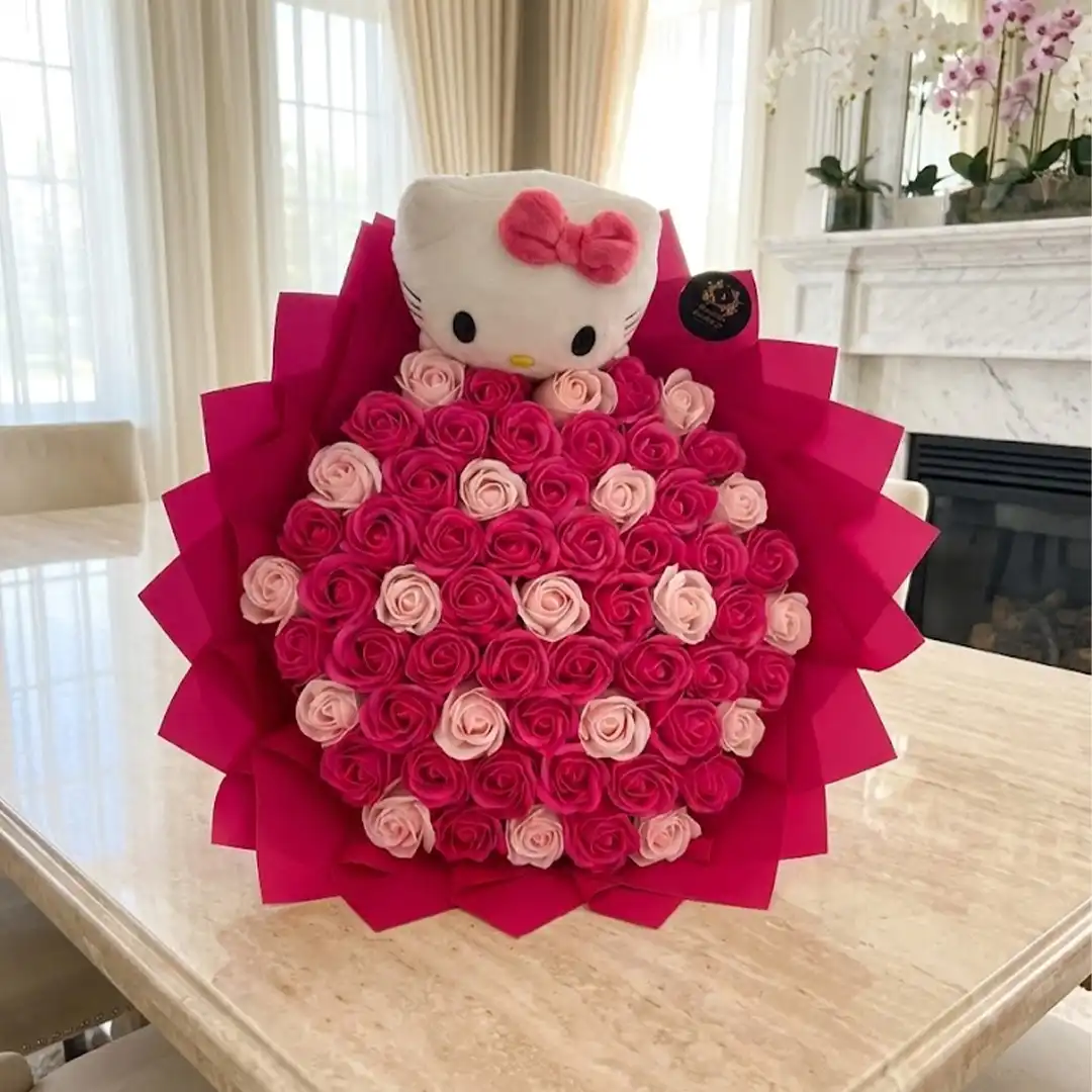 Sweet Kitty Dreams Bouquet | Pink Soap Roses & Hello Kitty Gift UK