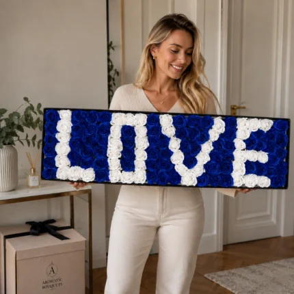Blue and White LOVE Glitter Soap Rose